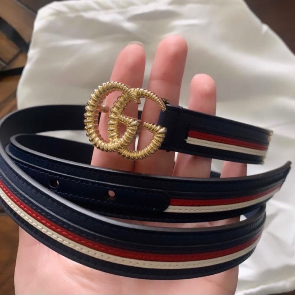 Gucci Belt Size 95 
Gucci Marmont GG Logo Thin Blue Red Web Stripe